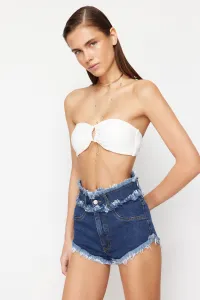 Trendyol modré denimové šortky so strapcami & bermudy