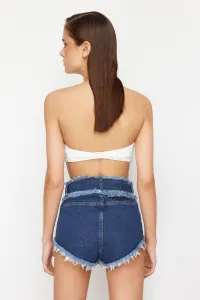 Trendyol modré denimové šortky so strapcami & bermudy