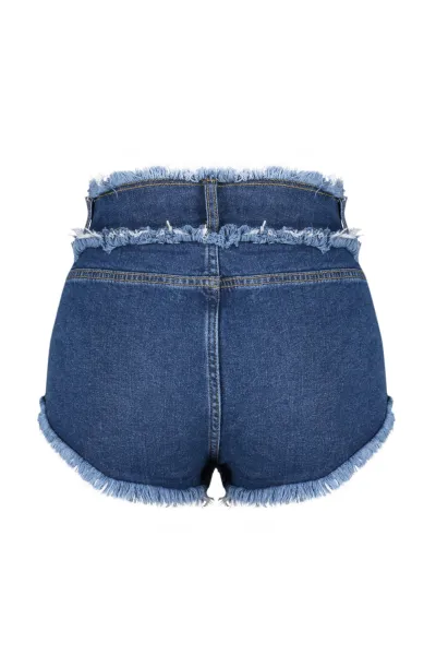 Trendyol modré denimové šortky so strapcami & bermudy