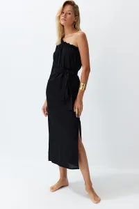 Trendyol Black Belted Maxi Woven Linen Blend One Shoulder Beach Dress