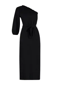 Trendyol Black Belted Maxi Woven Linen Blend One Shoulder Beach Dress