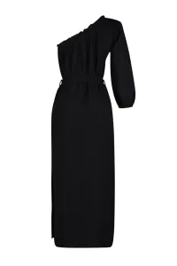 Trendyol Black Belted Maxi Woven Linen Blend One Shoulder Beach Dress