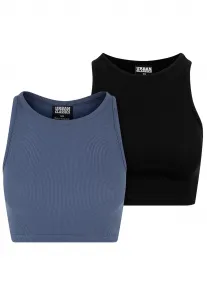 Women's Cropped Rib Top - 2 Pack Blue+Black