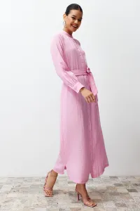 Trendyol Pink Judge Collar Belted Buttoned Woven Shirt Dress