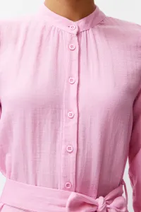 Trendyol Pink Judge Collar Belted Buttoned Woven Shirt Dress