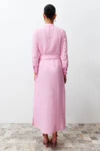 Trendyol Pink Judge Collar Belted Buttoned Woven Shirt Dress
