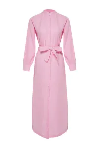 Trendyol Pink Judge Collar Belted Buttoned Woven Shirt Dress