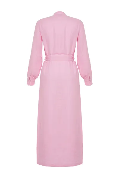 Trendyol Pink Judge Collar Belted Buttoned Woven Shirt Dress