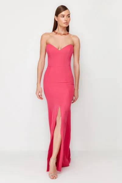 Trendyol Fuchsia Fitted Woven Elegant Evening Dress