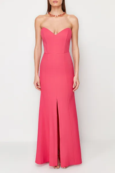 Trendyol Fuchsia Fitted Woven Elegant Evening Dress