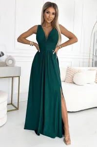 Long brocade dress with neckline and stitching at the waist Numoco