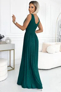 Long brocade dress with neckline and stitching at the waist Numoco