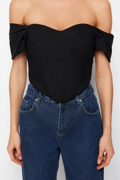 Trendyol Black Carmen Collar Woven Bustier