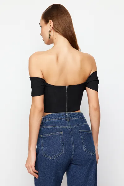 Trendyol Black Carmen Collar Woven Bustier