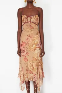 Trendyol Multicolored A-Line Floral Patterned Ruffle Knitted Tulle Dress