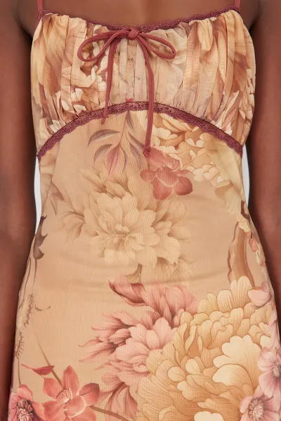 Trendyol Multicolored A-Line Floral Patterned Ruffle Knitted Tulle Dress
