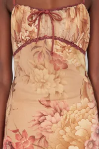Trendyol Multicolored A-Line Floral Patterned Ruffle Knitted Tulle Dress