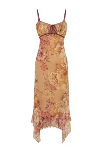Trendyol Multicolored A-Line Floral Patterned Ruffle Knitted Tulle Dress