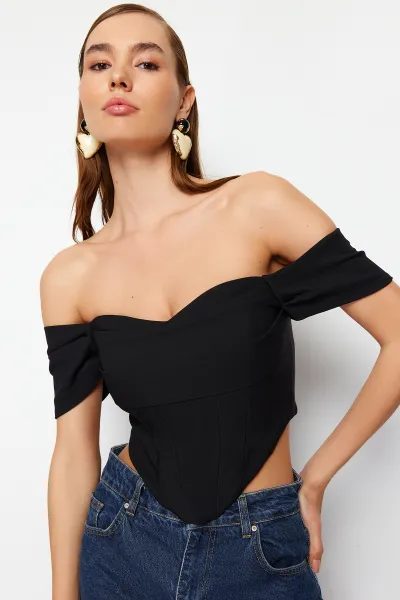 Trendyol Black Carmen Collar Woven Bustier
