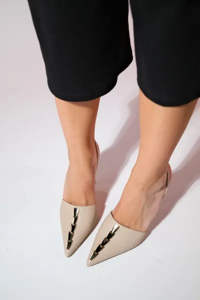 LuviShoes BELIZE Women's Beige Gold Accessory High Heeled Shoes