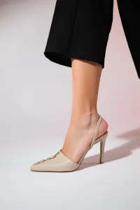 LuviShoes BELIZE Women's Beige Gold Accessory High Heeled Shoes