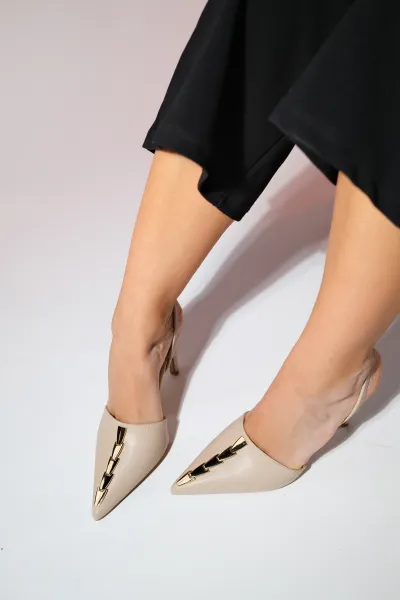 LuviShoes BELIZE Women's Beige Gold Accessory High Heeled Shoes