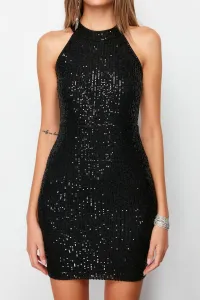 Trendyol Black Fitted Knitted Sequin Short Elegant Evening Dress