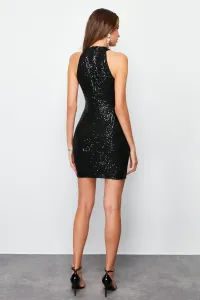 Trendyol Black Fitted Knitted Sequin Short Elegant Evening Dress