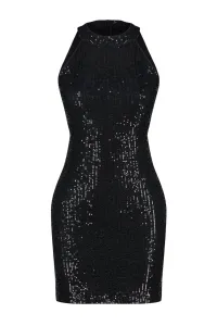 Trendyol Black Fitted Knitted Sequin Short Elegant Evening Dress