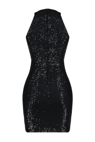 Trendyol Black Fitted Knitted Sequin Short Elegant Evening Dress