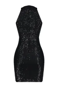 Trendyol Black Fitted Knitted Sequin Short Elegant Evening Dress