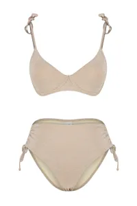 Trendyol Mink Balconette Tie-Up Silvery High Waist Hipster Bikini Set