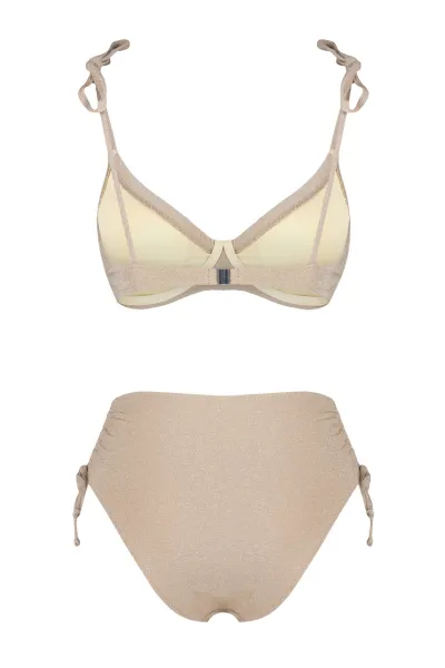 Trendyol Mink Balconette Tie-Up Silvery High Waist Hipster Bikini Set