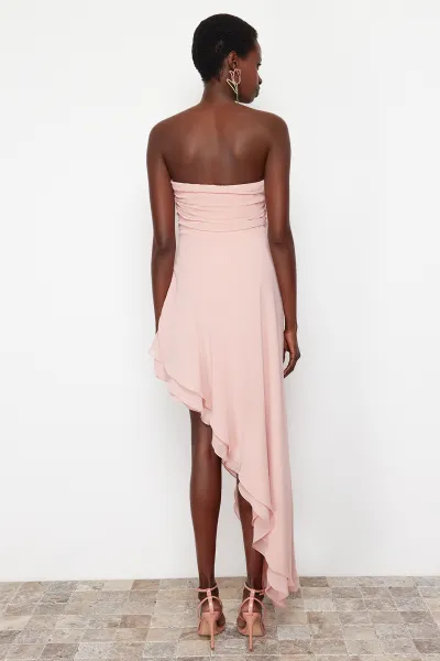 Trendyol Powder A-Cut Asymmetrical Lined Woven Long Evening Dress