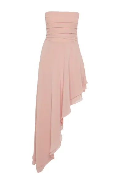 Trendyol Powder A-Cut Asymmetrical Lined Woven Long Evening Dress