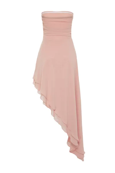 Trendyol Powder A-Cut Asymmetrical Lined Woven Long Evening Dress