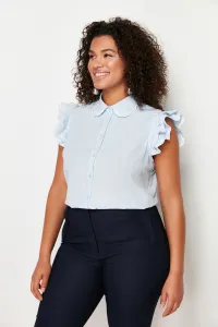 Trendyol Curve Blue Shoulder and Collar Embroidery Detail Woven Shirt