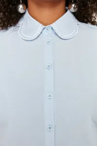 Trendyol Curve Blue Shoulder and Collar Embroidery Detail Woven Shirt