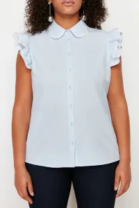 Trendyol Curve Blue Shoulder and Collar Embroidery Detail Woven Shirt