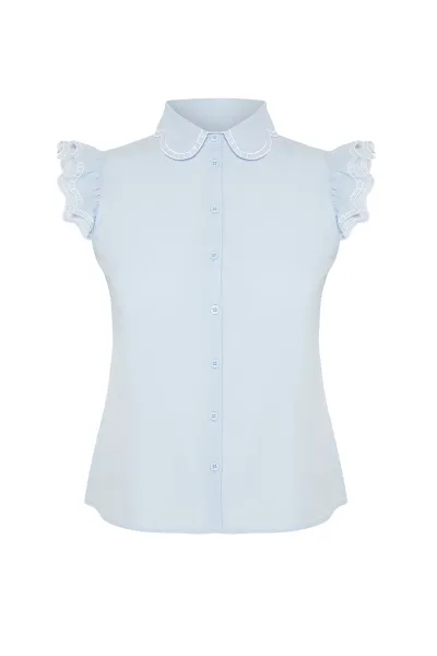 Trendyol Curve Blue Shoulder and Collar Embroidery Detail Woven Shirt
