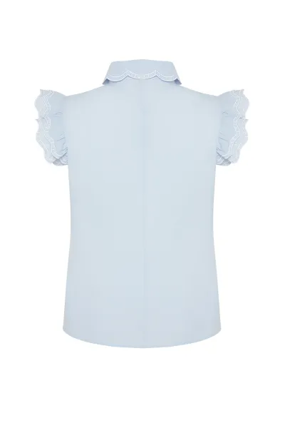 Trendyol Curve Blue Shoulder and Collar Embroidery Detail Woven Shirt