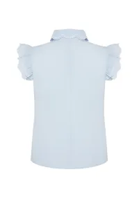 Trendyol Curve Blue Shoulder and Collar Embroidery Detail Woven Shirt
