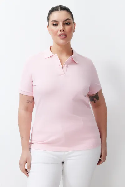 Trendyol Curve Pink Polo Neck Knitted T-shirt