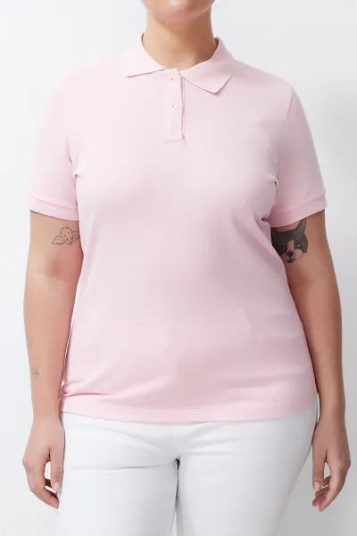Trendyol Curve Pink Polo Neck Knitted T-shirt