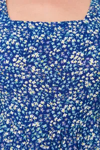 Trendyol Curve Navy Blue A-Line Midi Ruffled Floral Patterned Woven Dress