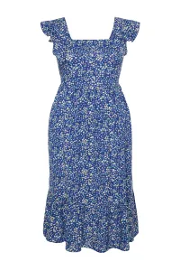 Trendyol Curve Navy Blue A-Line Midi Ruffled Floral Patterned Woven Dress