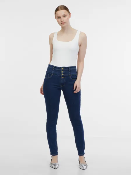 Tmavomodré dámske skinny fit džínsy ORSAY