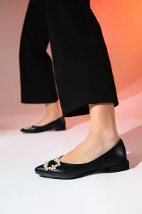 LuviShoes GHENT Čierne Kožené Perlové Kamenné Dámske Ploché Topánky