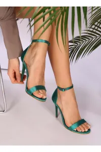 Shoeberry Women's Emerald Green Satin Single Strap High Heel Shoes