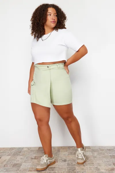 Trendyol Curve Light Green Wrapover Denim Short Skirt